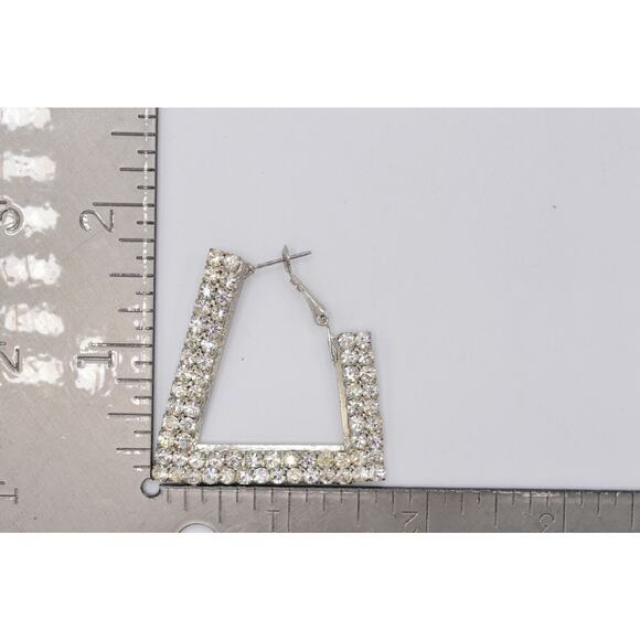 Vintage Crystal Hoop Earrings Sparkling Rhinestone Crystal Silver Y2K BinAB - Picture 7 of 7
